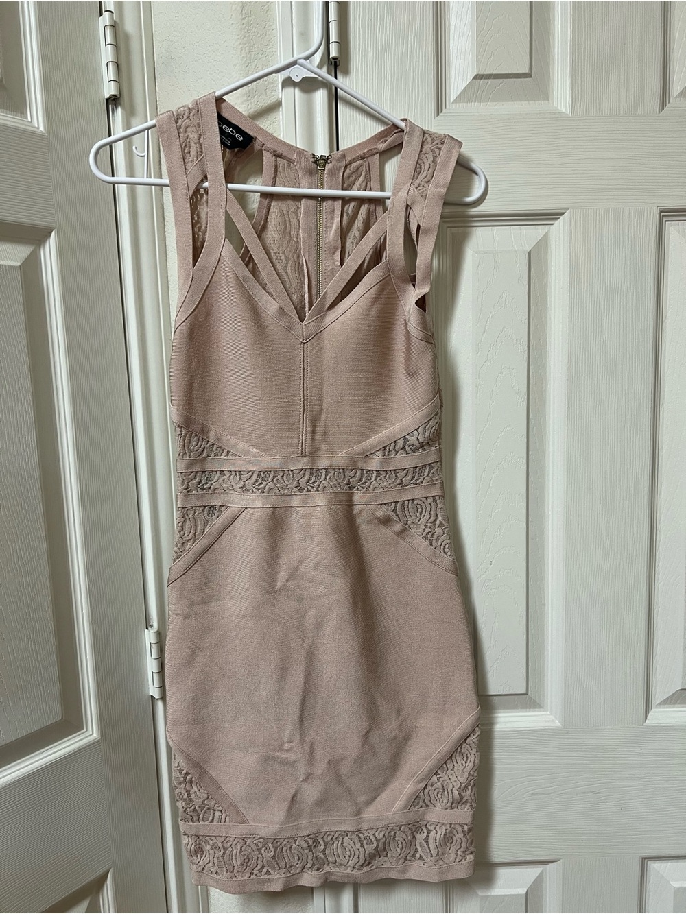 Bebe Pink Lace-Trim Bodycon Dress